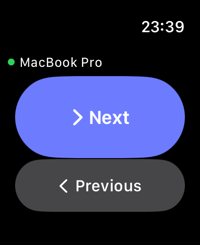 RPad auf der Apple Watch mit den Tasten „Weiter“ und „Zurück“.